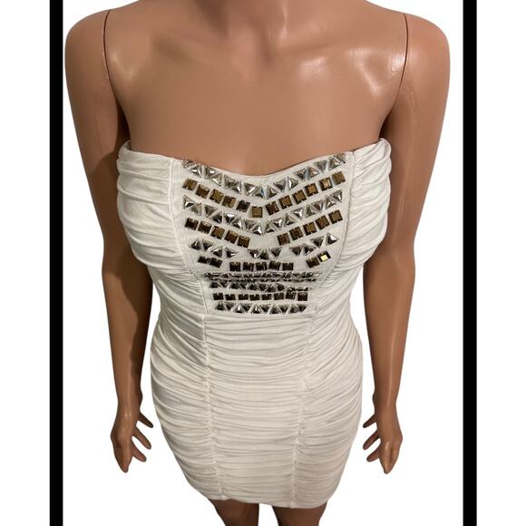 Bebe Strapless Ruched Mini Dress Size Small - Picture 3 of 8